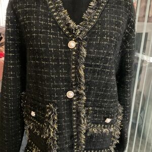 NWT Tweed Black & Gold Sweater Blazer